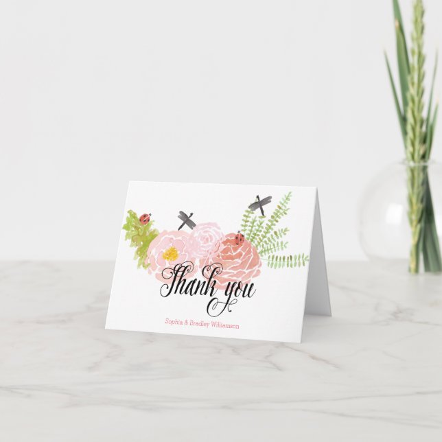 Dragonflies Roses Watercolor Garden Thank you (Front)