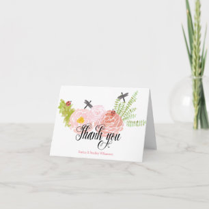 Dragonflies Roses Watercolor Garden Thank you Card