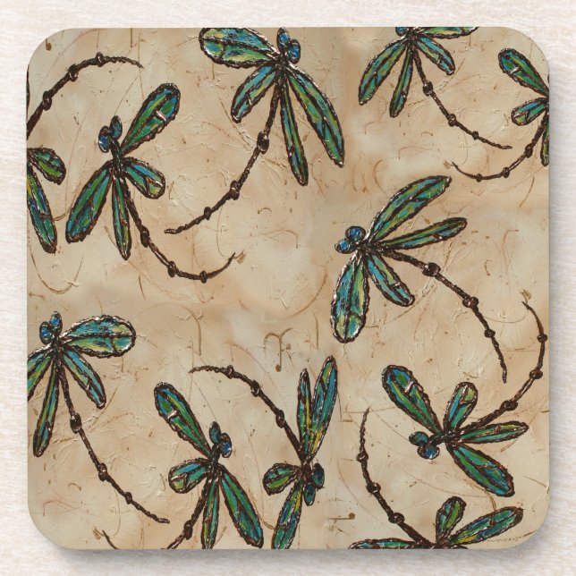 Dragonflies Rustic Cream Coaster (Front)