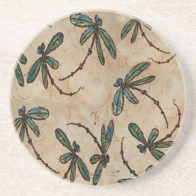 Dragonflies Rustic Cream Coaster (Front)