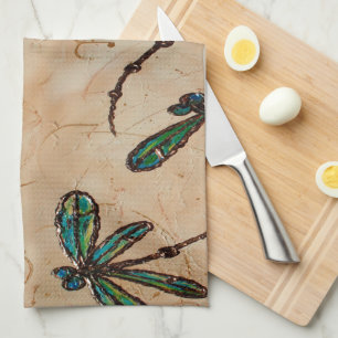 Dragonflies Rustic Cream Kitchen Towel