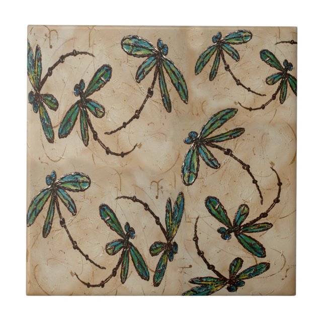 Dragonflies Rustic Cream Tile (Front)