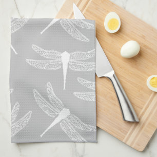 Dragonflies - scattered - transparent - white kitchen towel