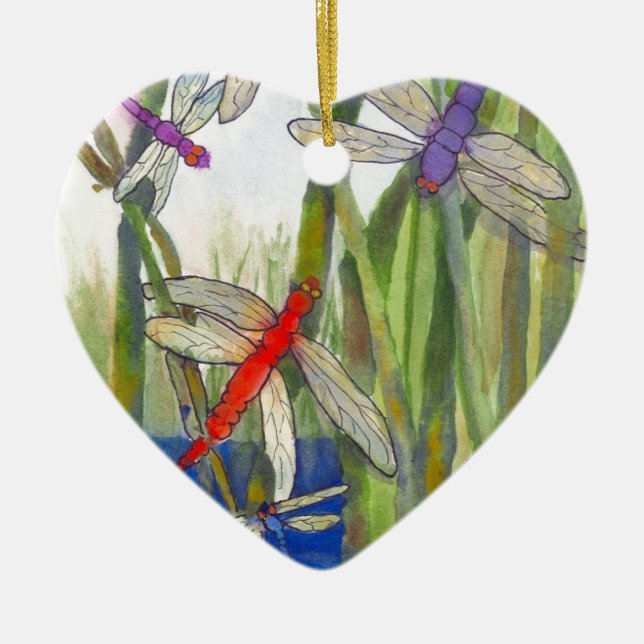 Dragonflies Summer Ceramic Ornament (Front)
