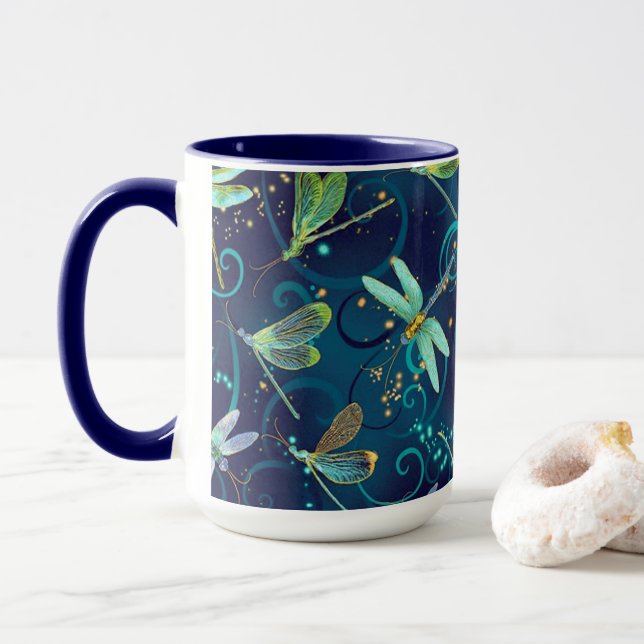 Dragonflies Teal 15oz Combo Mug (With Donut)