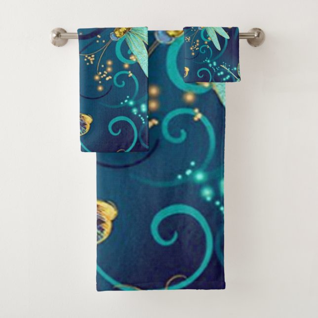 Dragonflies Teal Bath Towel Set (Insitu)