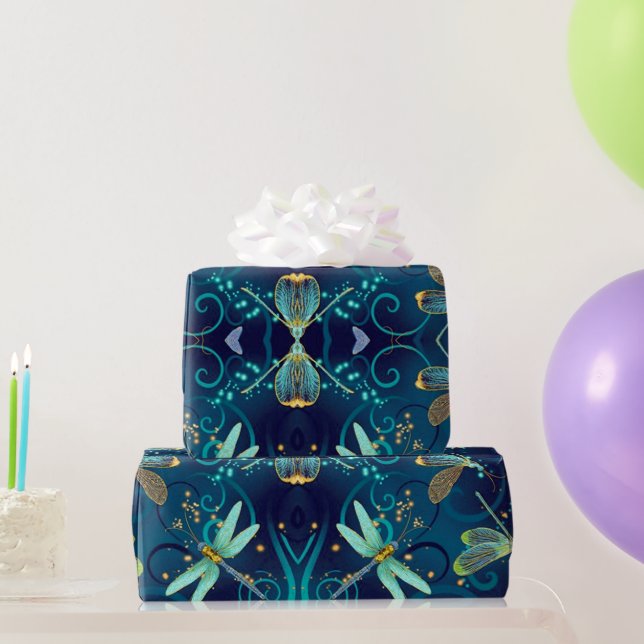 Dragonflies Teal Wrapping Paper (Party Gifts)