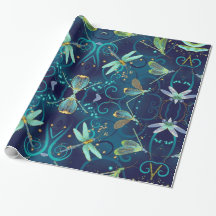 Dragonflies Teal Wrapping Paper