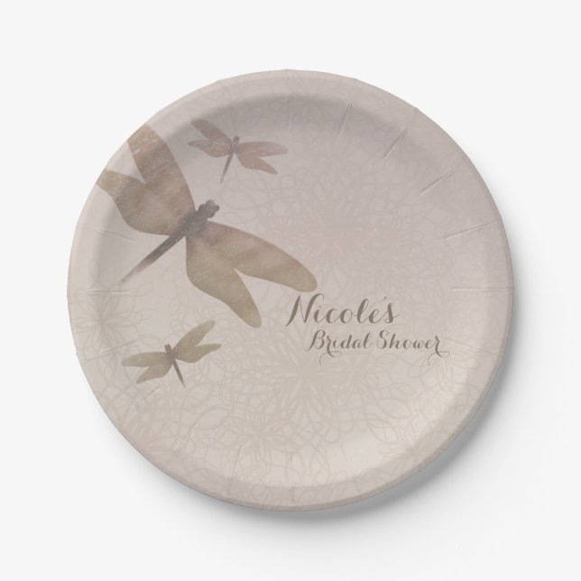 Dragonflies Vintage Dragonfly Chic Elegant Custom Paper Plate (Front)