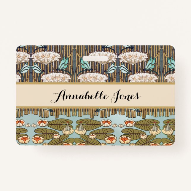 Dragonflies Water Lilies Marsh Art Nouveau Badge (Front)