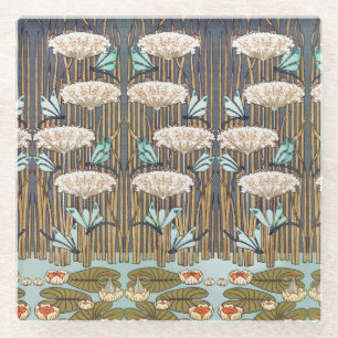 Dragonflies Water Lilies Marsh Art Nouveau Glass Coaster