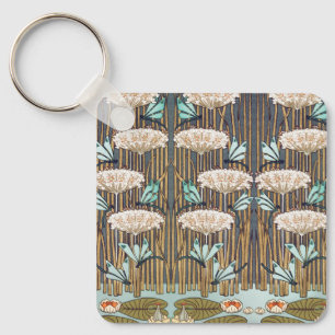 Dragonflies Water Lilies Marsh Art Nouveau Keychain