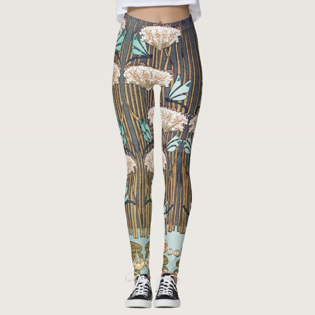 Dragonflies Water Lilies Marsh Art Nouveau Leggings (Front)