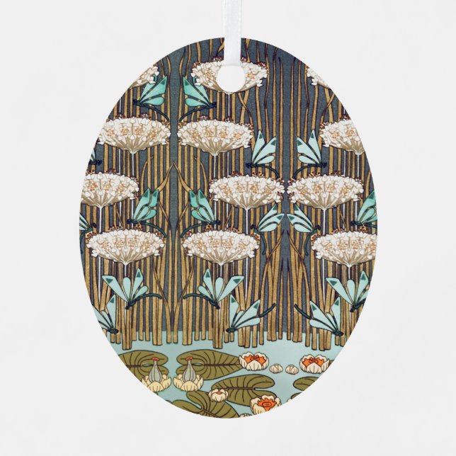 Dragonflies Water Lilies Marsh Art Nouveau Metal Ornament (Front)