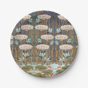 Dragonflies Water Lilies Marsh Art Nouveau Paper Plate