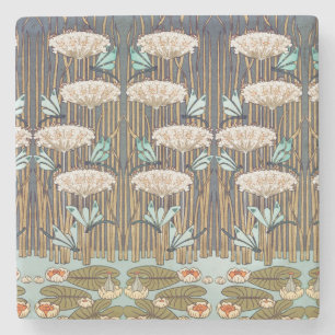 Dragonflies Water Lilies Marsh Art Nouveau Stone Coaster
