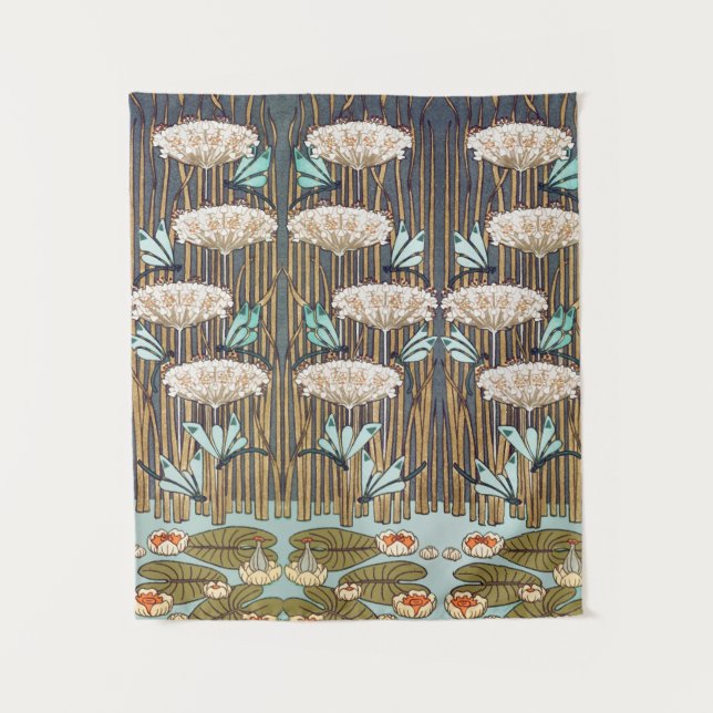 Dragonflies Water Lilies Marsh Art Nouveau Tapestry (Front)