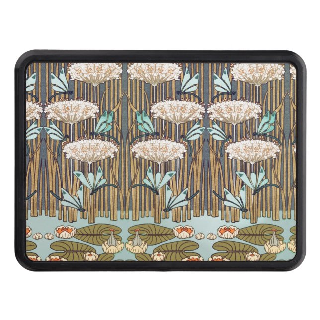 Dragonflies Water Lilies Marsh Art Nouveau Trailer Hitch Cover (Front)