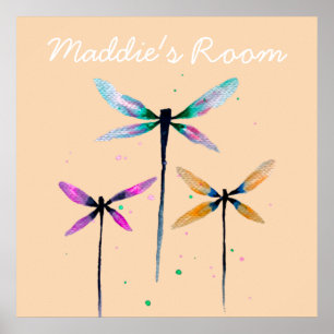 Dragonflies watercolor pretty art poster