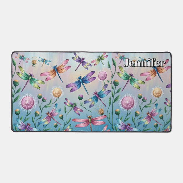 Dragonflies Whimsical avec fleurs. Nom modifiable (Recto)