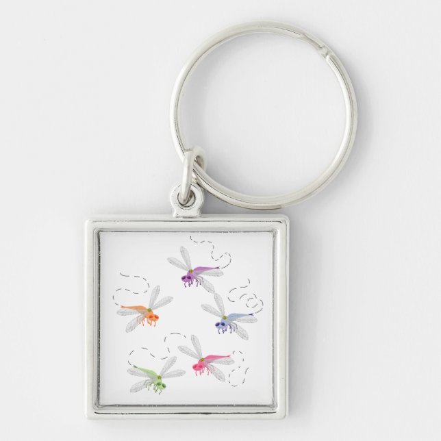Dragonflies Whimsical Cartoon Art Keychain (Front)