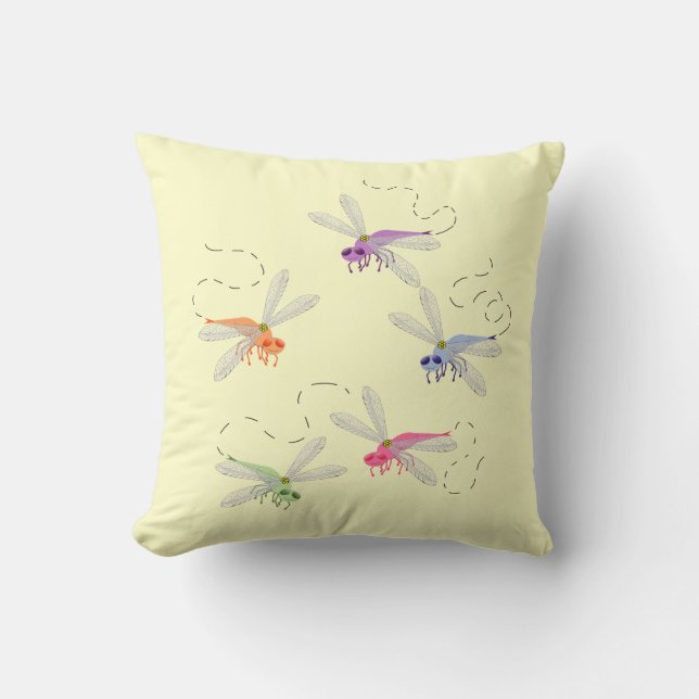 Dragonflies Whimsical Cartoon Art Throw Pillow (Front)