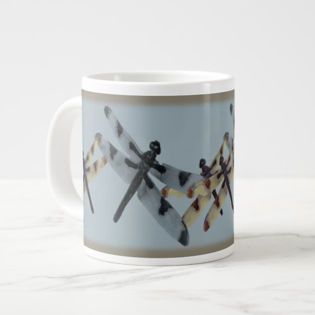 Dragonflies with yellow/blue/brown large coffee mug (Front Left)