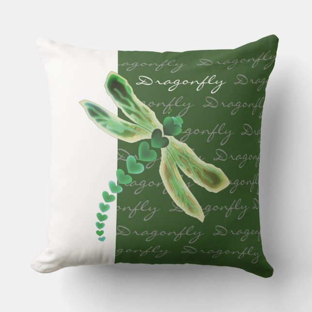 Dragonfly | 20"x20" Green & White Throw Pillow (Front)