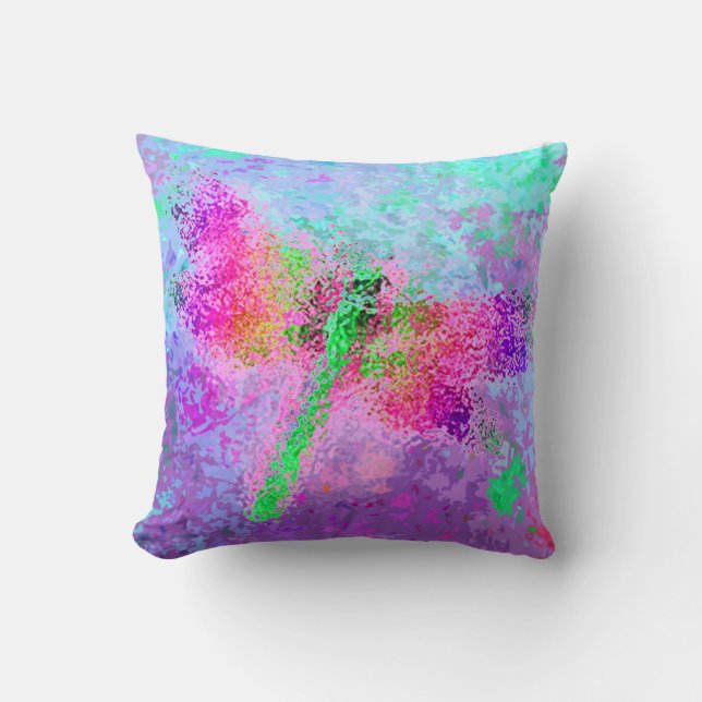 Dragonfly Abstract Digital Art Pink Throw Pillow (Front)