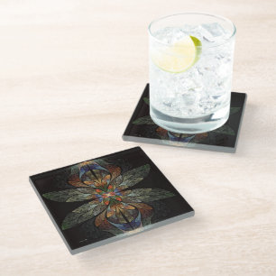 Dragonfly Abstract Glass Coaster