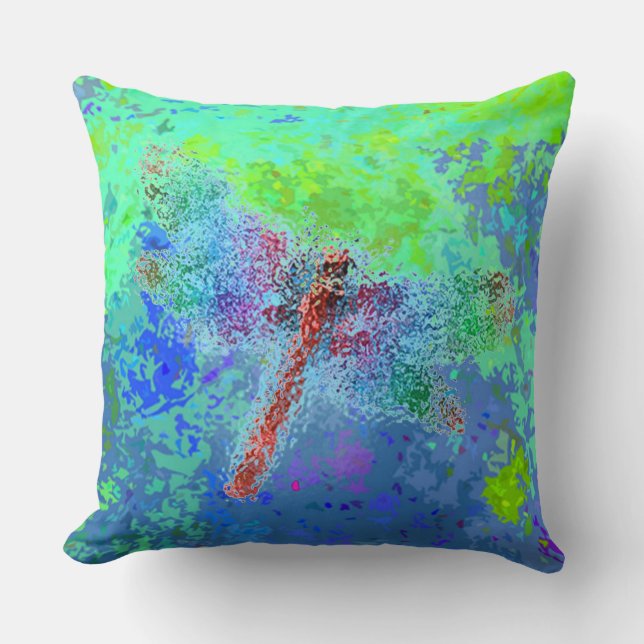 Dragonfly Abstract in Blue Throw Pillow (Front)