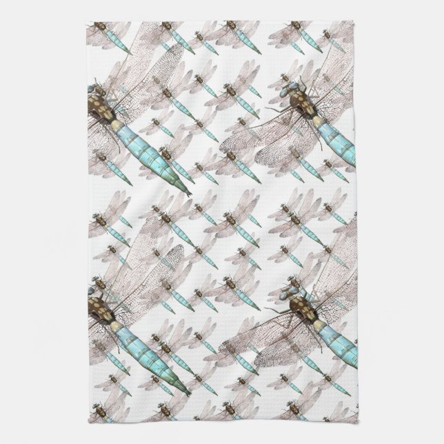 Dragonfly Air Force on White Kitchen Towel (Vertical)
