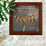 Dragonfly All Good Things are Wild and Free Gift Box<br><div class="desc">This wooden keepsake box quotes Henry David Thoreau's "All good things are wild and free". Its earthy shades of gold, brown and taupe will be a naturally beautiful reminder to live life to the fullest and appreciate every moment like the Dragonfly upon it. This golden Dragonfly with iridescent wings spread...</div>