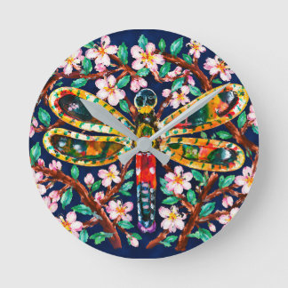 Dragonfly and Cherry Blossom  Round Clock