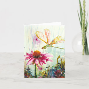 Dragonfly and Flower BLANK Greeting Card
