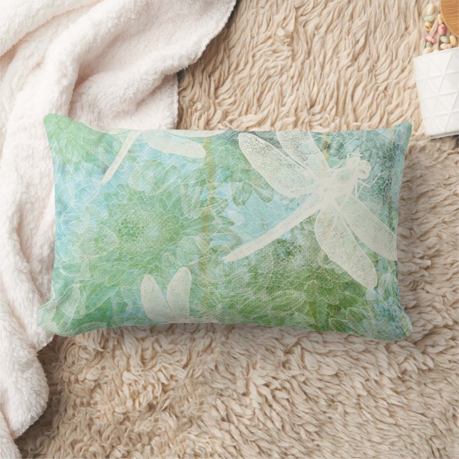 Dragonfly And Flower Pattern Lumbar Pillow (Blanket)