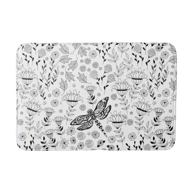 Dragonfly and flowers bath mat (Front)