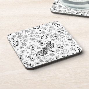 Dragonfly and flowers coaster