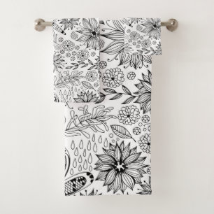 Dragonfly and flowers doodle bath towel set