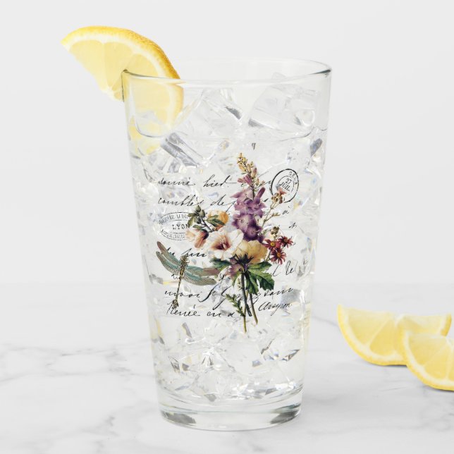Dragonfly and flowers glass (Front Ice)