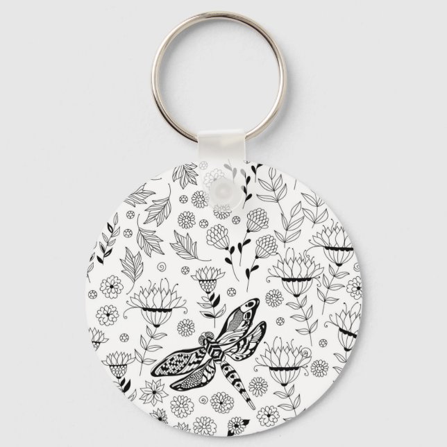 Dragonfly and flowers keychain (Front)