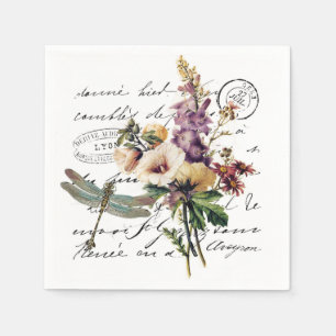Dragonfly and flowers napkin