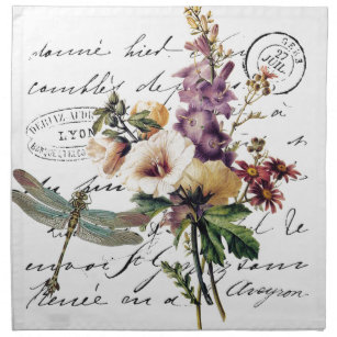 Dragonfly and flowers napkin