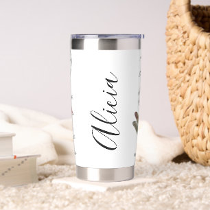 Dragonfly and flowers personalized insulated tumbler