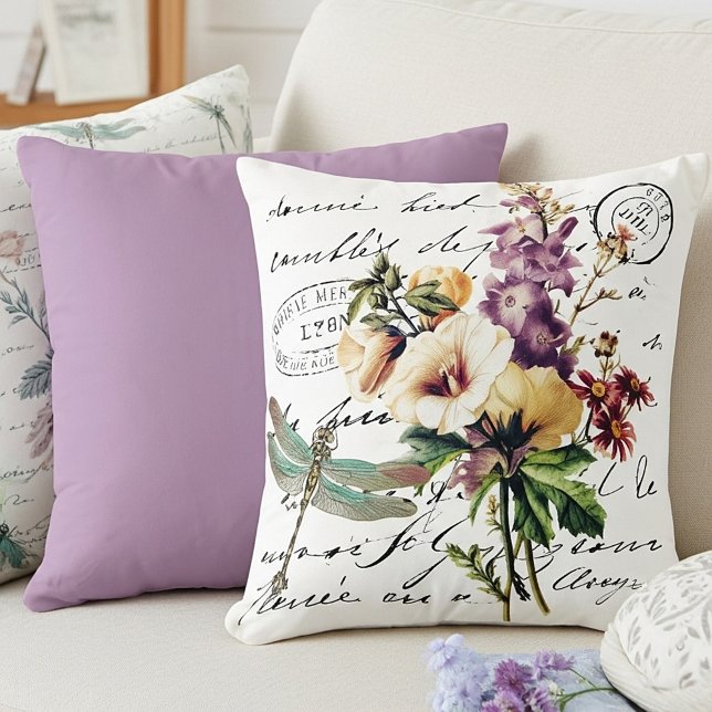 Dragonfly and flowers throw pillow (Creator Uploaded)
