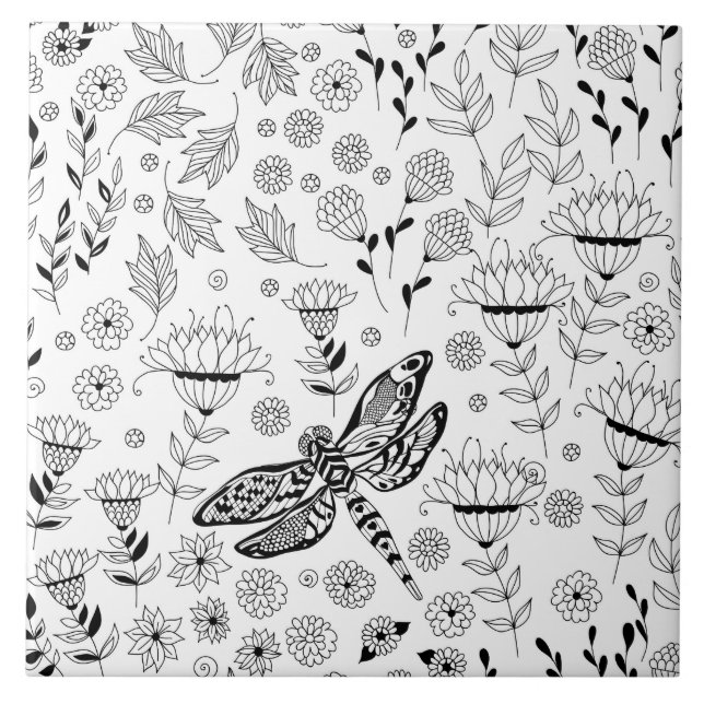 Dragonfly and flowers tile (Front)