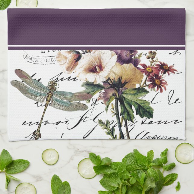 Dragonfly and flowers towel (Folded)