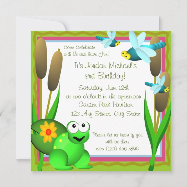 Dragonfly and Frog/ Birthday Invitation (Front)