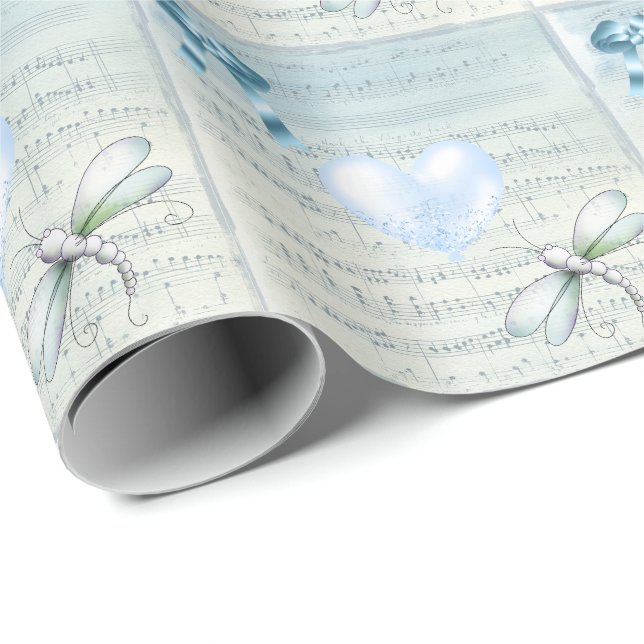 Dragonfly and Heart Balloon Wrapping Paper (Roll Corner)