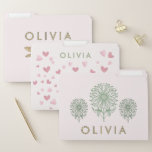 Dragonfly and Hearts Pink and Green File Folders<br><div class="desc">Customize these pretty folders with your name or project description. Vintage dragonfly illustration and pink paper cut hearts pattern on pale green and pink backgrounds.</div>